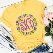 Monogram Mardi Gras Beads Wreath Tee