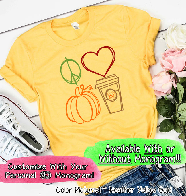 Peace Love Pumpkin Latte Monogram Fall Tee
