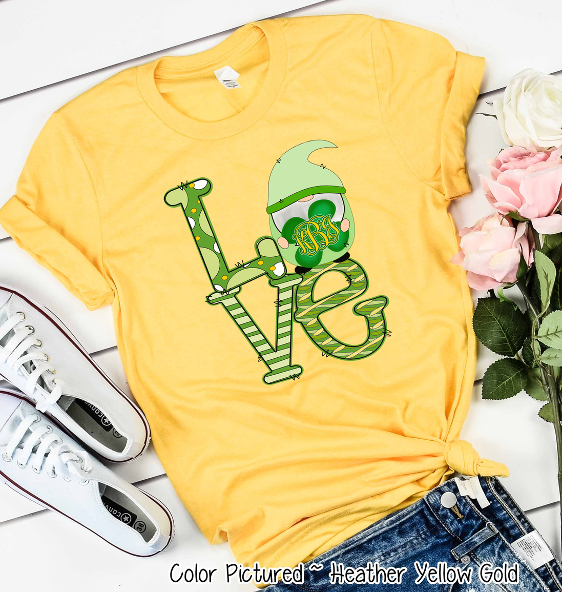 Monogram LOVE & Gnome St Patricks Day Tee