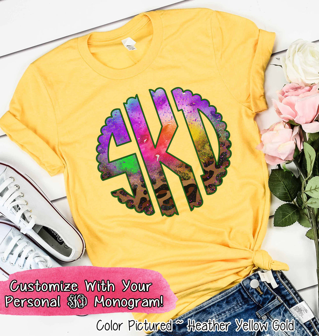 Big Monogram Watercolor & Leopard Halloween Tee