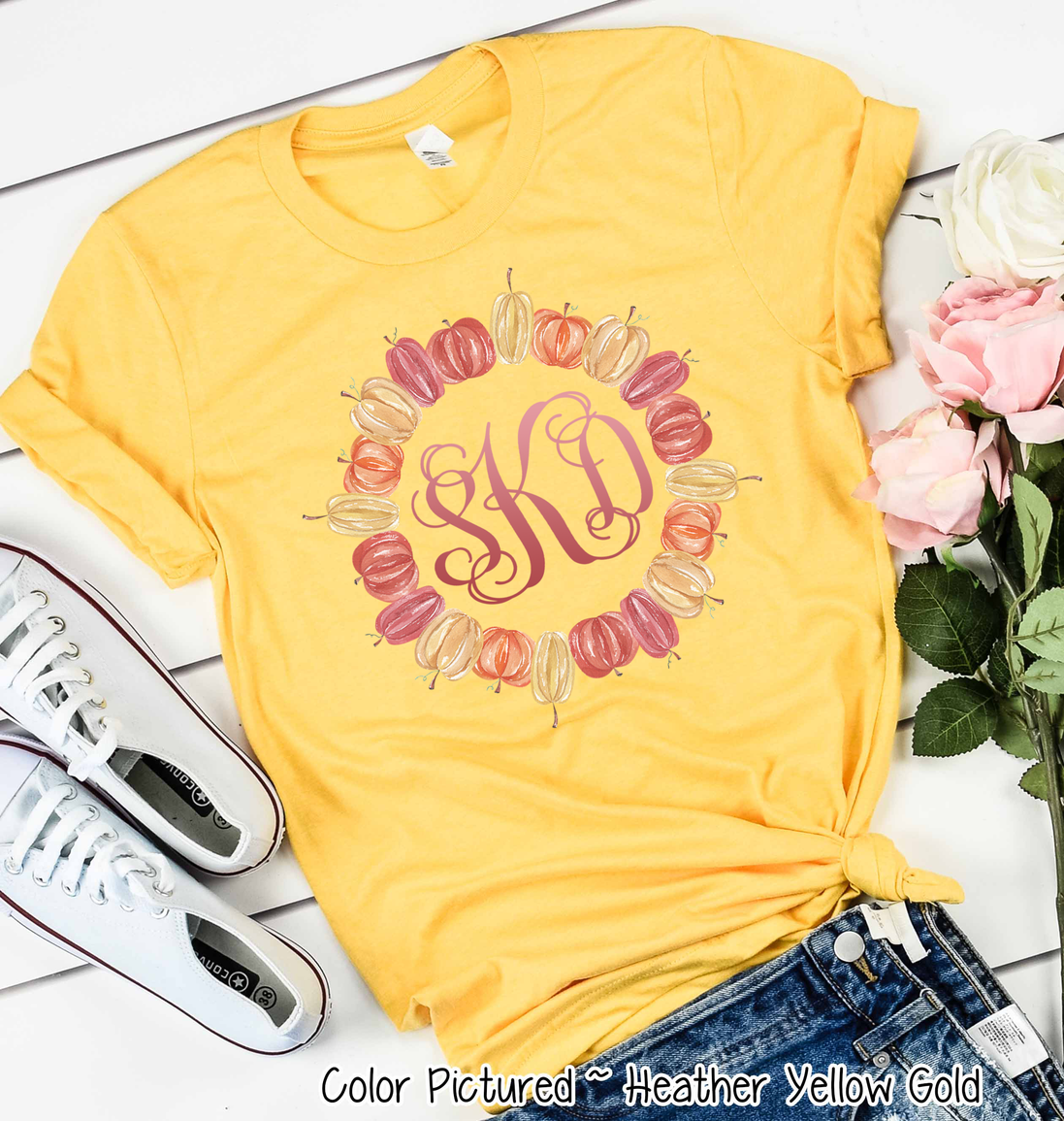Fall Pumpkin Monogram Wreath Tee
