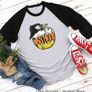 Monogramed Candy Corn Apple Halloween Teacher Raglan Tee