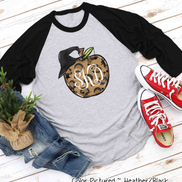 Monogramed Leopard Apple Halloween Teacher Raglan Tee