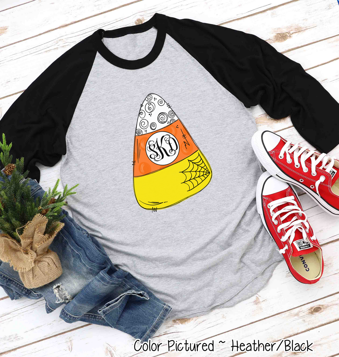 Monogrammed Candy Corn Graphic Ragalan Tee