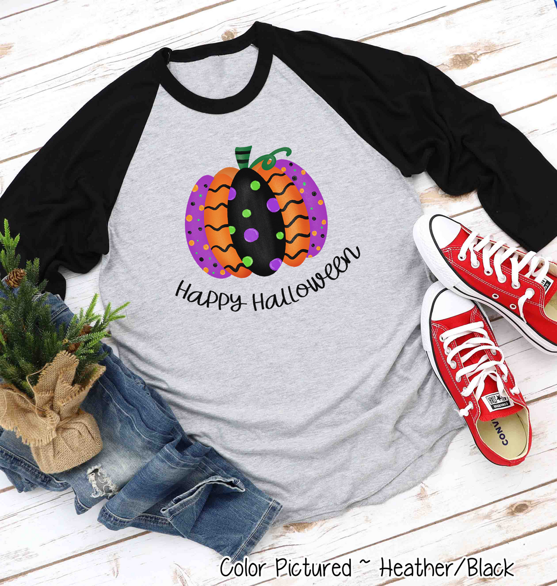 Halloween Fancy Pumpkin Happy Halloween Raglan Shirt
