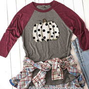 White Polka Dot Pumpkin Raglan Shirt