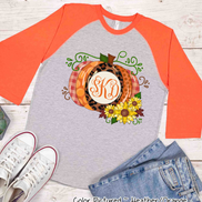 Monogram Pumpkin with Sunflower Fall Raglan Tee
