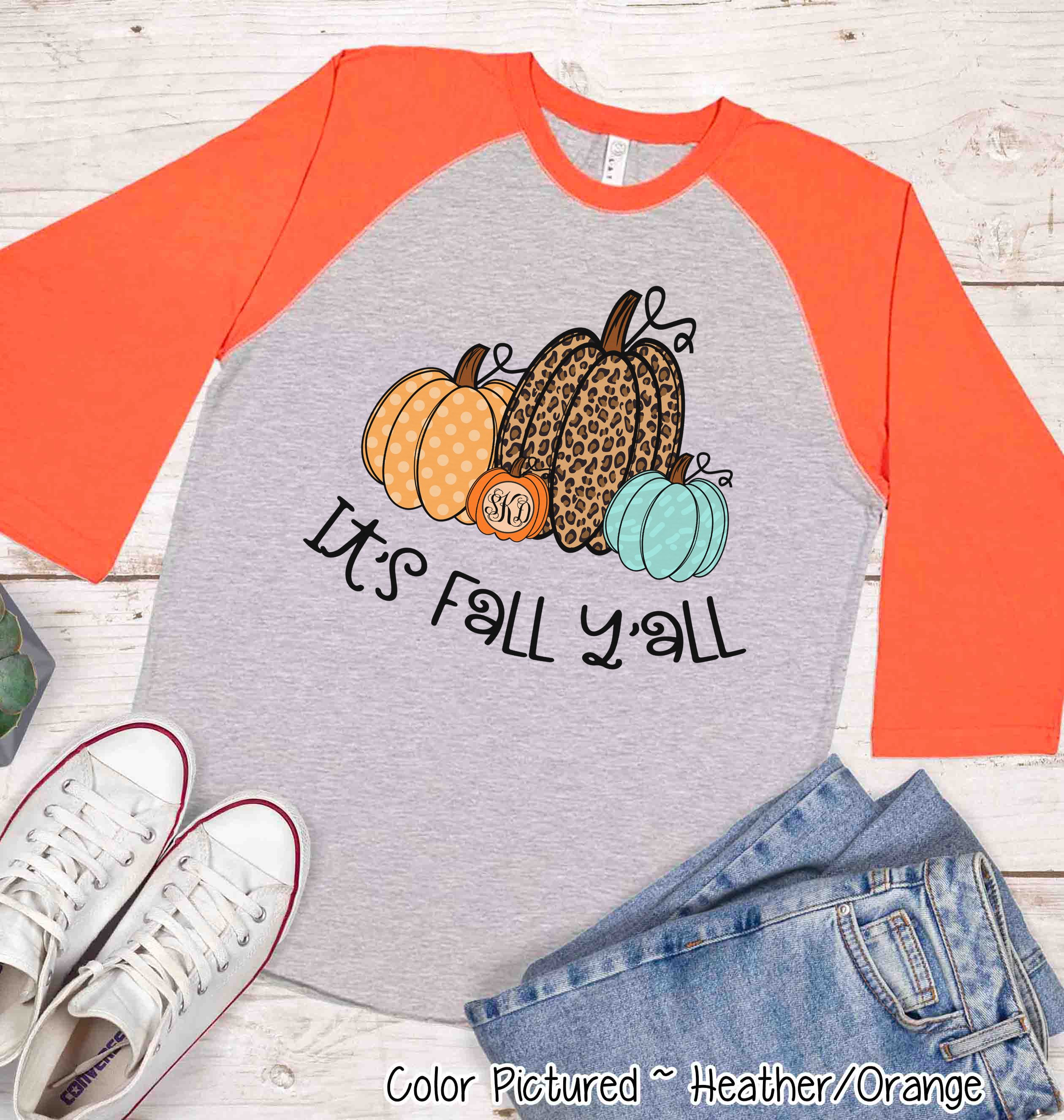It's Fall Yall Monogram Pumpkin Fall Raglan Tee