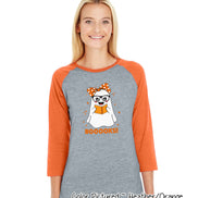 Booooooks Girl Ghost Halloween Raglan Tee