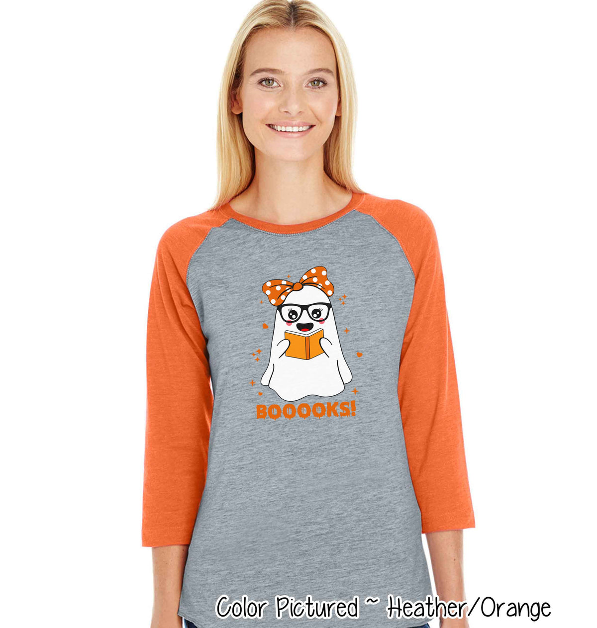 Booooooks Girl Ghost Halloween Raglan Tee