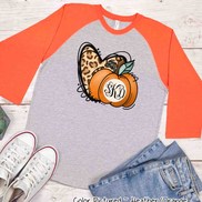 Leopard Heart and Fall Monogram Pumpkin Raglan Tee