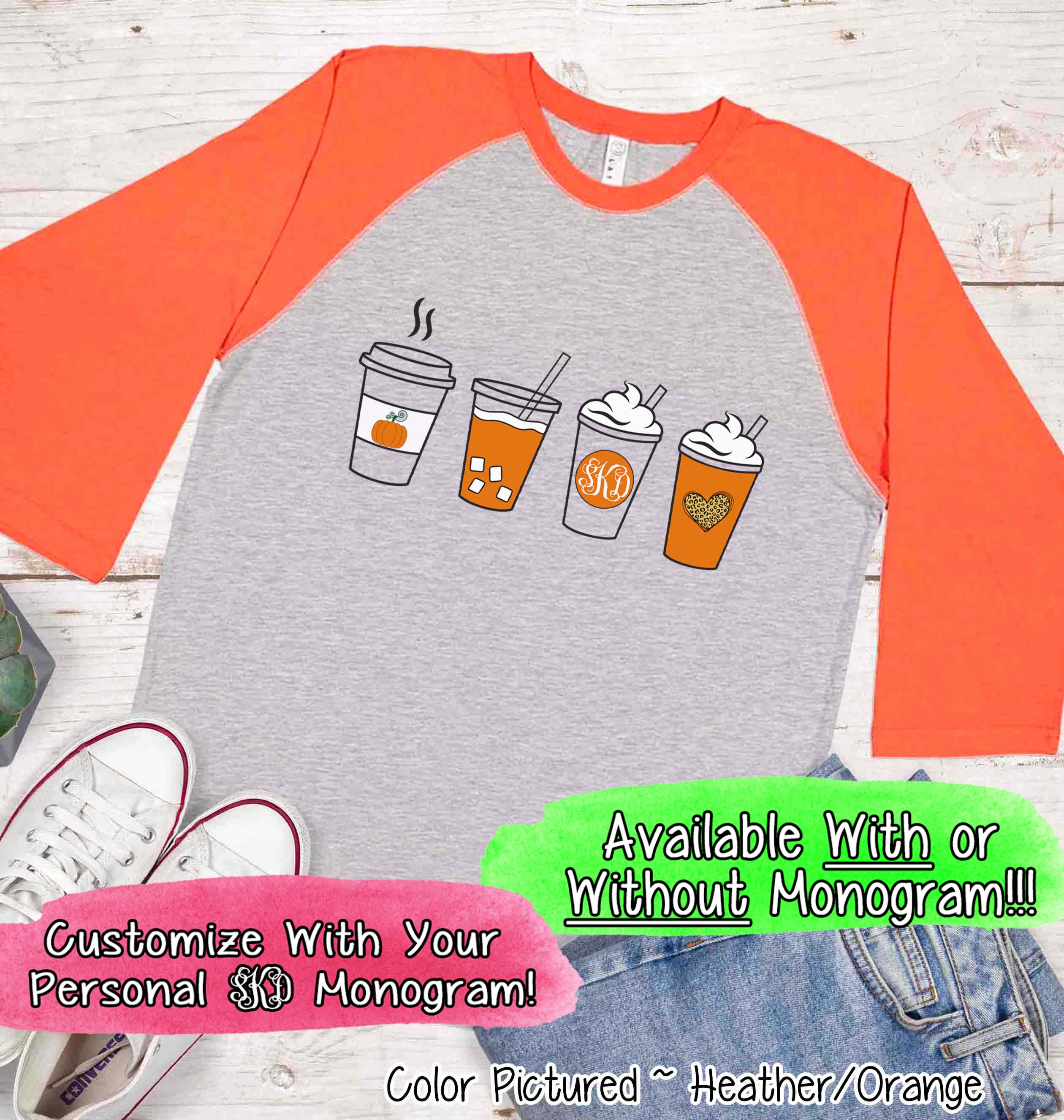 Pumpkin Spice Latte Drink Monogram Raglan Tee