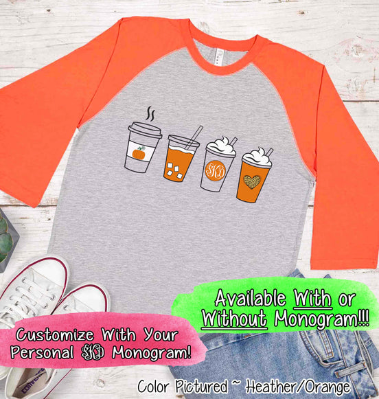 Pumpkin Spice Latte Drink Monogram Raglan Tee