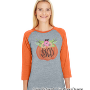 Floral Pumpkin Monogram Fall Raglan