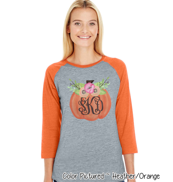Floral Pumpkin Monogram Fall Raglan