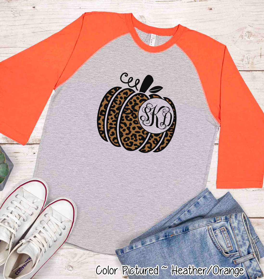 Leopard Pumpkin Monogram Raglan Tee