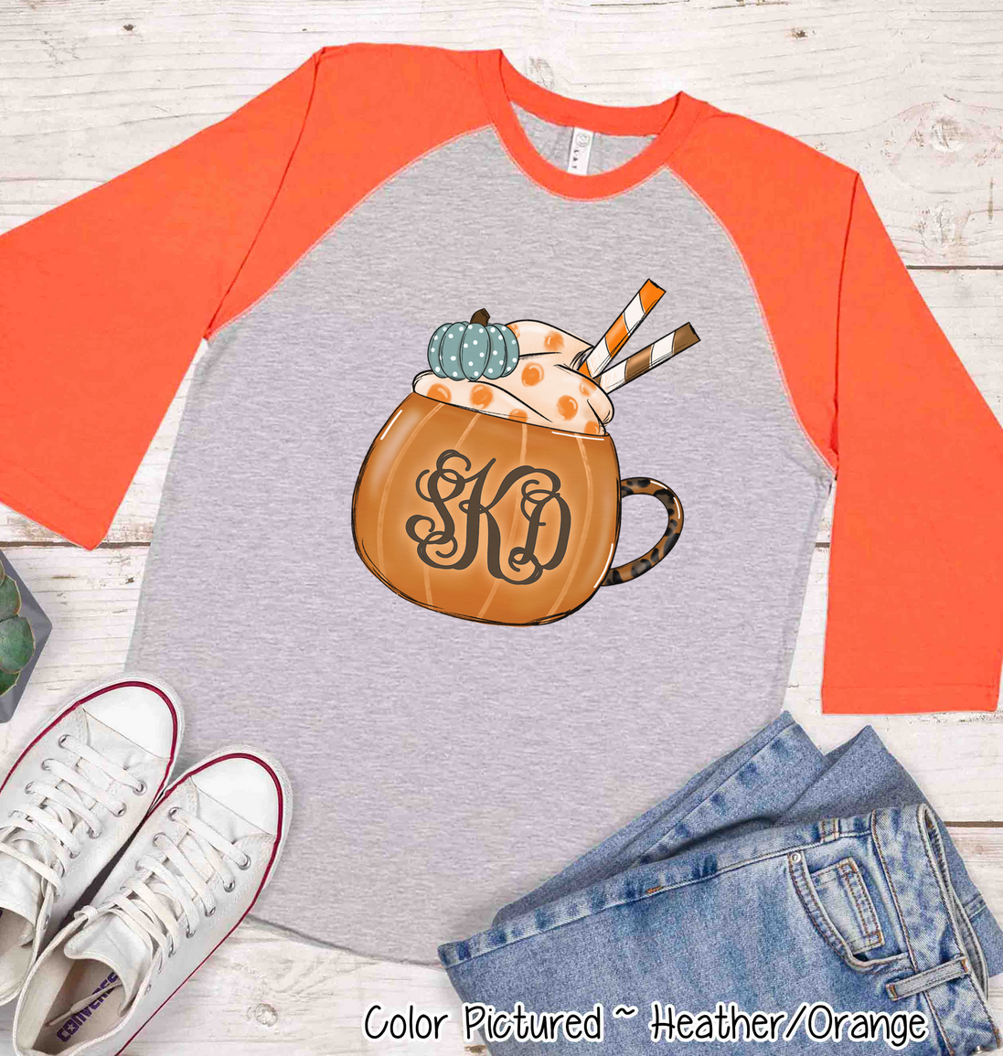 Pumpkin Spice Monogram Mug Raglan Tee