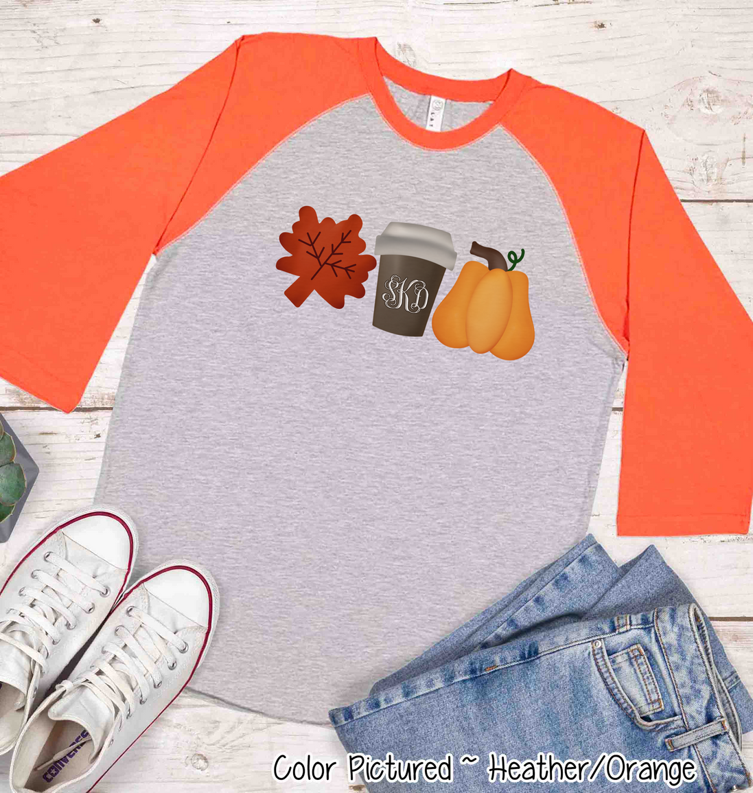 Leaf's, Latte's, & Pumpkin's Monogram Raglan Tee