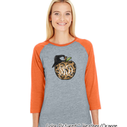 Monogramed Leopard Apple Halloween Teacher Raglan Tee