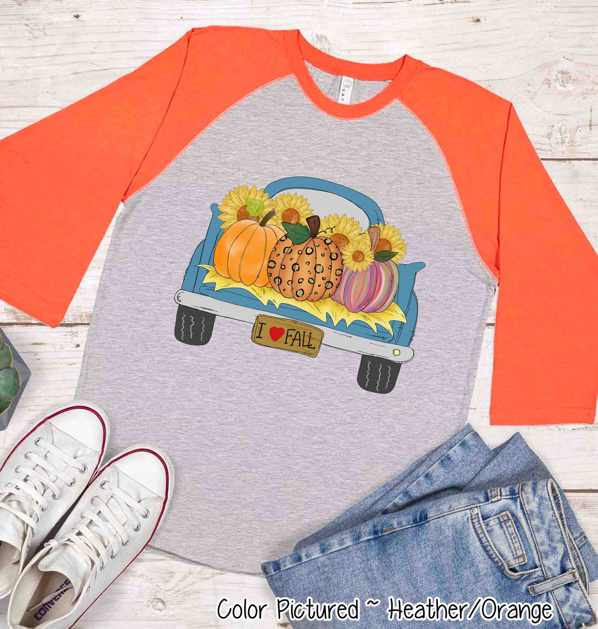 Vintage Truck full of Pumpkins Fall Raglan Tee