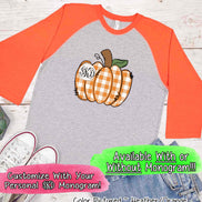 Orange Plaid Country Pumpkin Monogram Raglan Tee