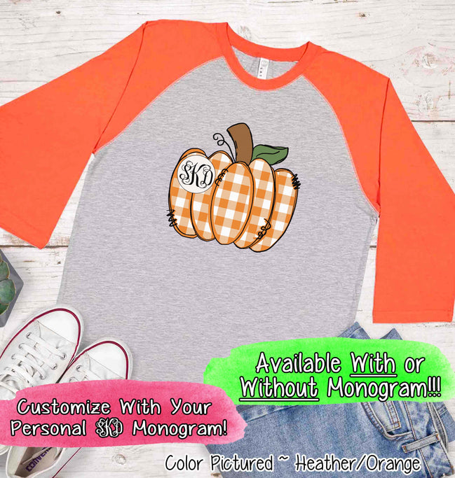 Orange Plaid Country Pumpkin Monogram Raglan Tee