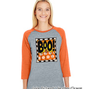 Boo Pumpkin Cute Halloween Raglan Tee