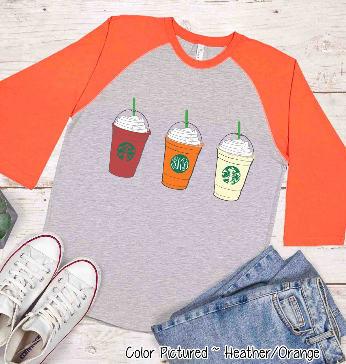 Starbucks Inspired Monogram Fall Raglan Tee