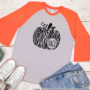 Monogram Zebra Print Fall Pumpkin Raglan Tee