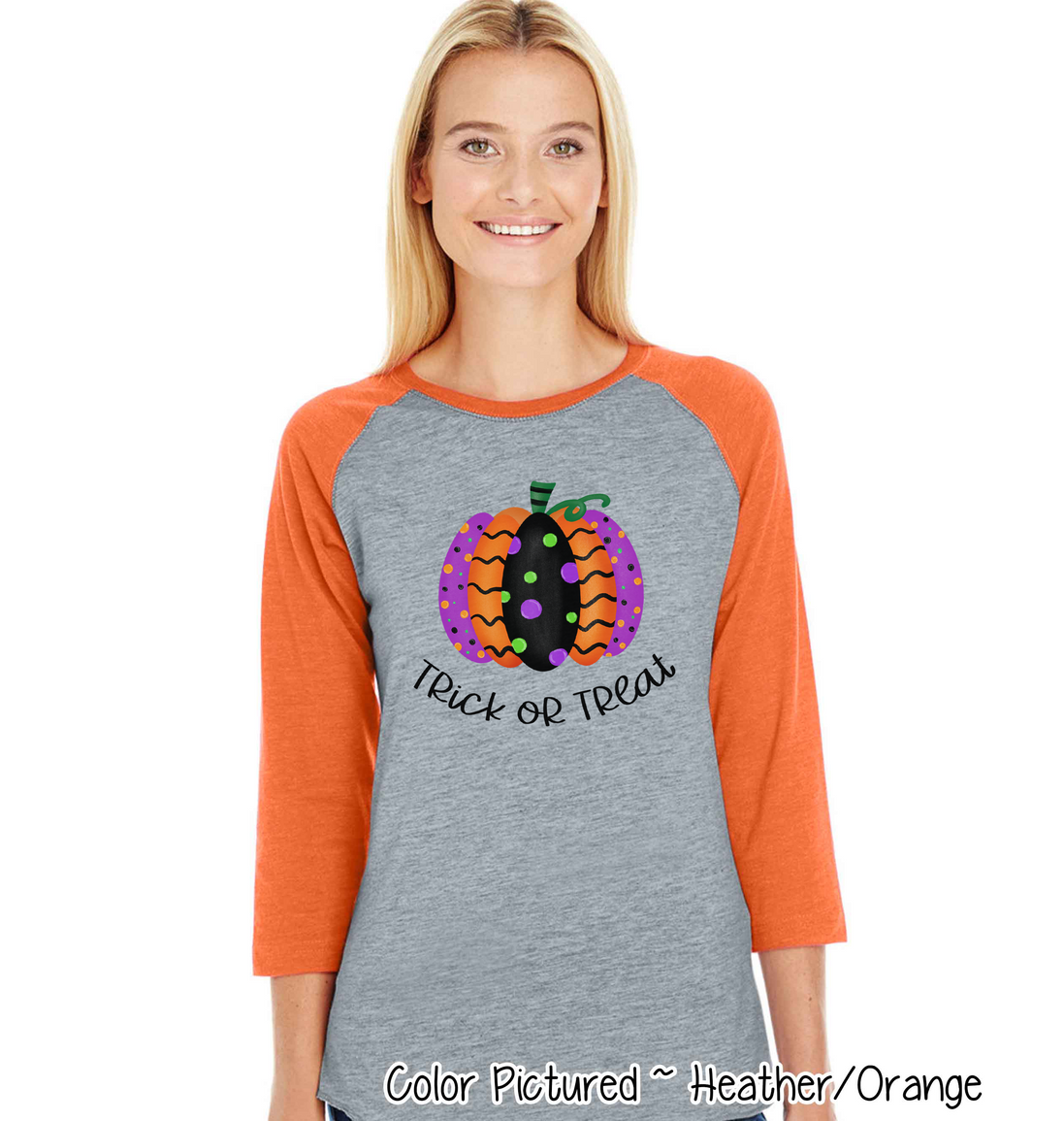 Halloween Fancy Pumpkin Trick or Treat Raglan Shirt