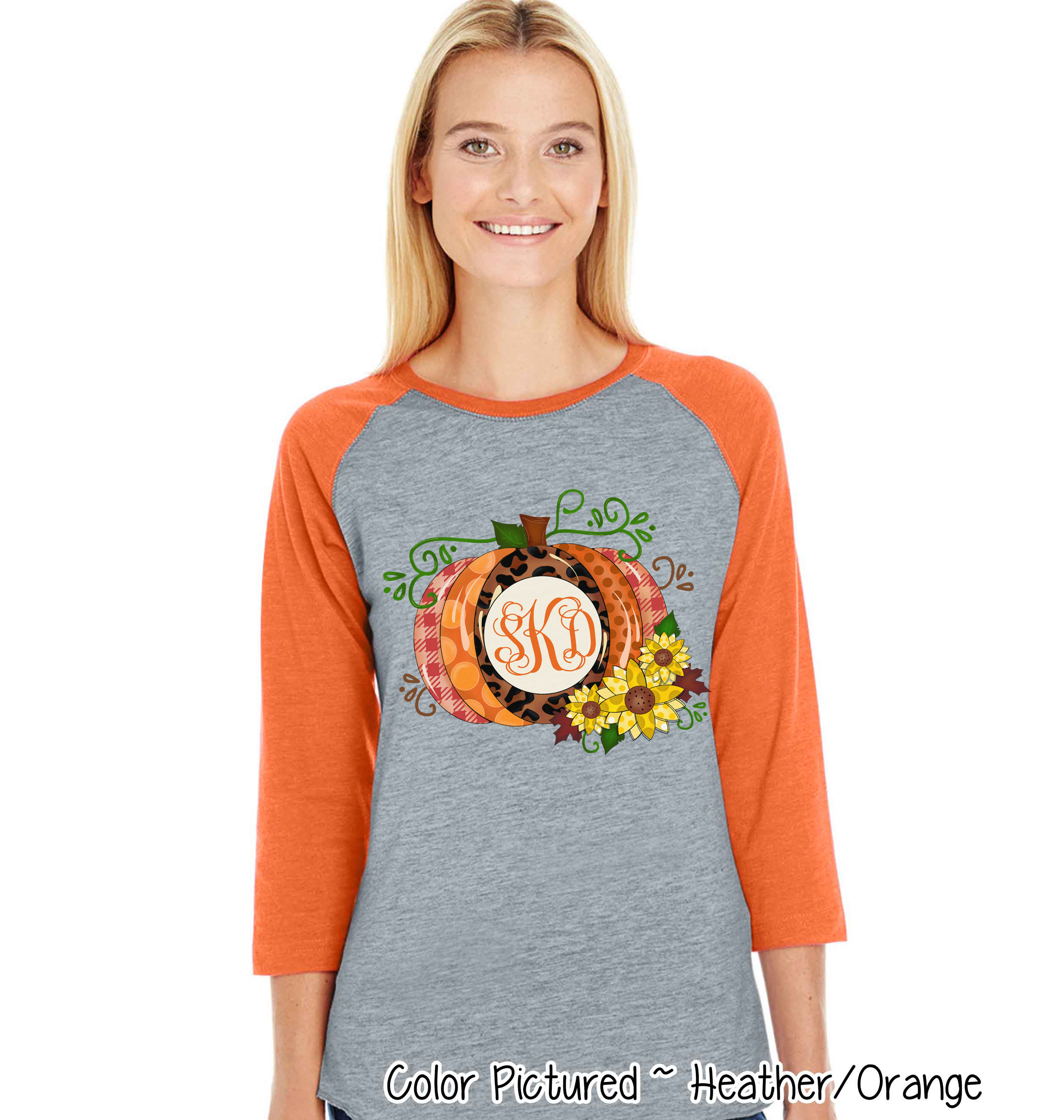 Monogram Pumpkin with Sunflower Fall Raglan Tee