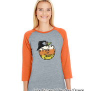 Trick or Teach Candy Corn Apple Halloween Teacher Raglan Shirt