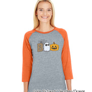 Boo Ghost Pumpkin Halloween Raglan Tee