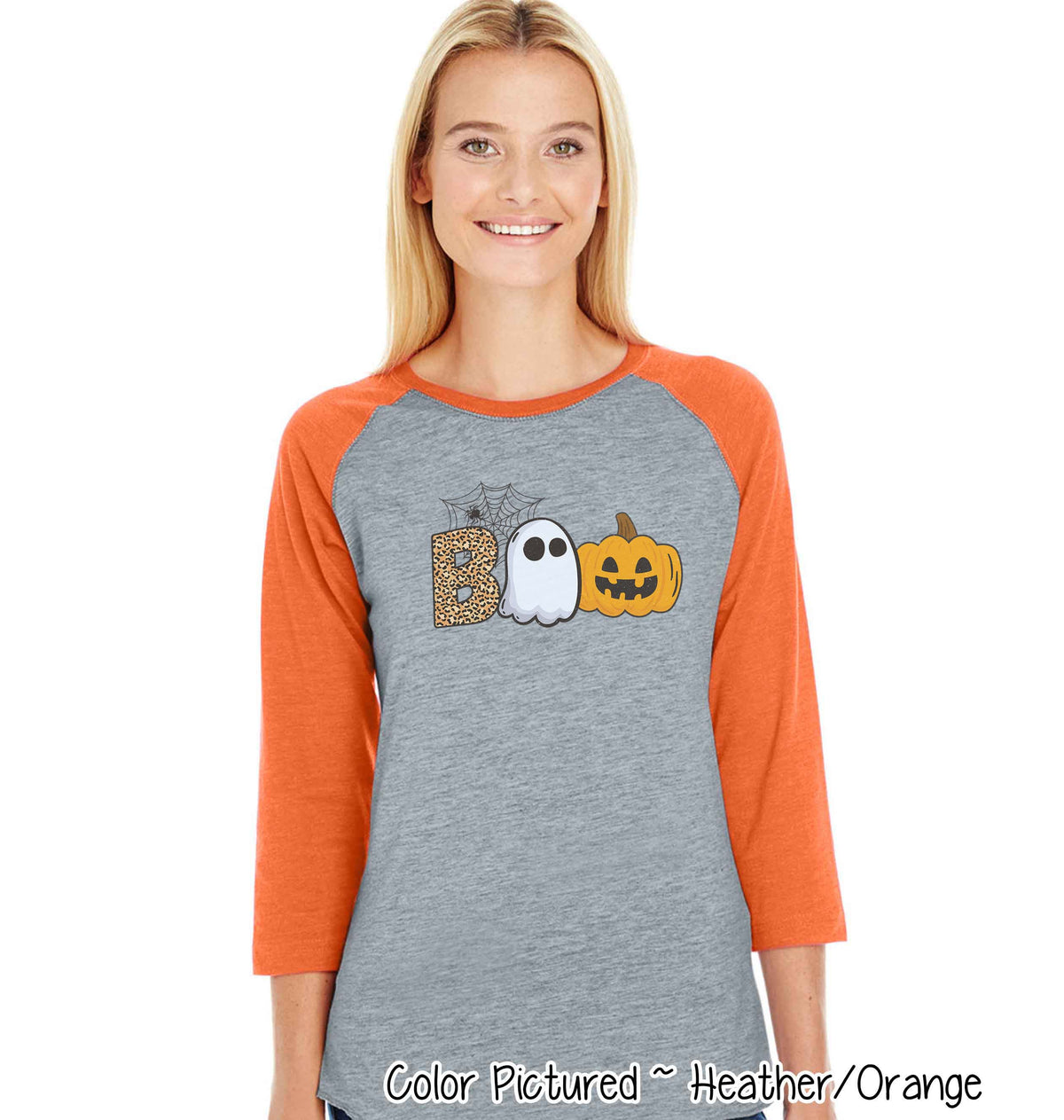 Boo Ghost Pumpkin Halloween Raglan Tee