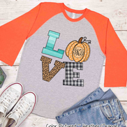 LOVE Pumpkin Monogram Fall Raglan Tee