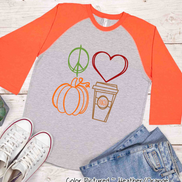 Peace Love Pumpkin Latte Monogram Fall Raglan Tee
