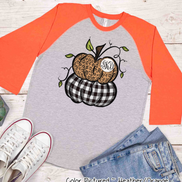 Leopard & Black Plaid Stacked Monogram Pumpkins Raglan Tee