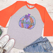 Purple Watercolor Thankful Pumpkin Raglan Tee