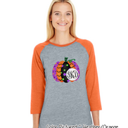 Monogrammed Colorful Halloween Pumpkin Raglan Shirt