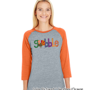 Orange, Blue, Purple Gobble with Turkey Raglan Tee