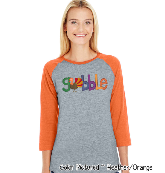 Orange, Blue, Purple Gobble with Turkey Raglan Tee