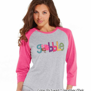 Pink, Purple, Turquoise Gobble with Turkey Raglan Tee