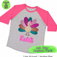 Personalized Girl Turkey Thanksgiving Raglan Tee