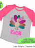 Personalized Girl Turkey Thanksgiving Raglan Tee