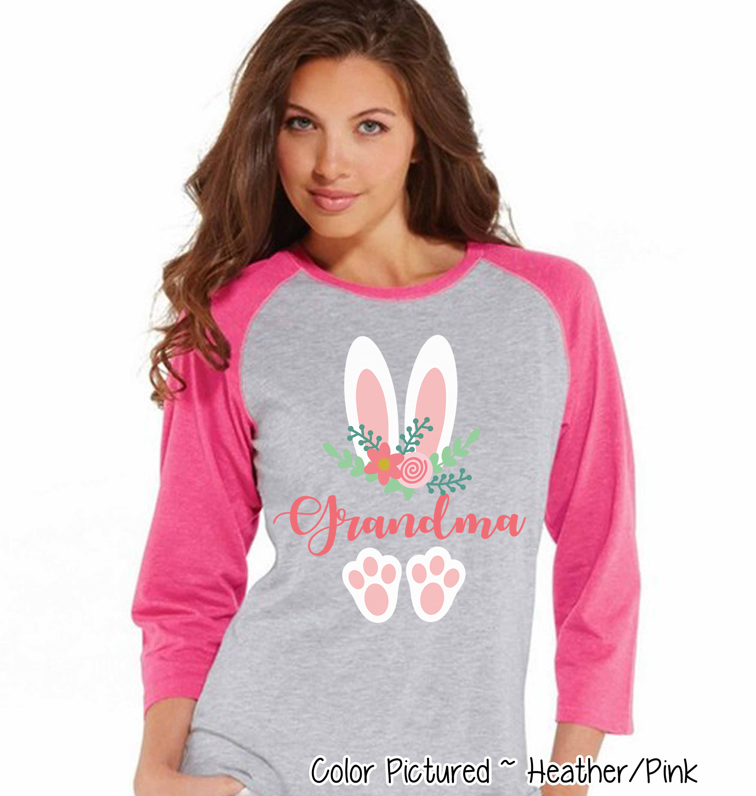 Floral Bunny Ears & Feet with Grandma Easter Raglan Tee