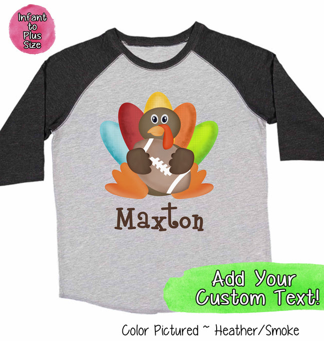 Personalized Turkey with Football Raglan Tee
