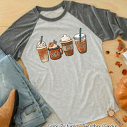 Monogram Pumkin Spice Latte Coffee Fall Raglan Tee