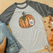 Orange Leopard Pumpkin Monogram Raglan Tee