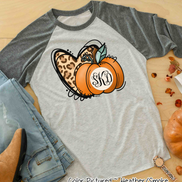 Leopard Heart and Fall Monogram Pumpkin Raglan Tee