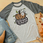 Leopard & Black Plaid Stacked Monogram Pumpkins Raglan Tee